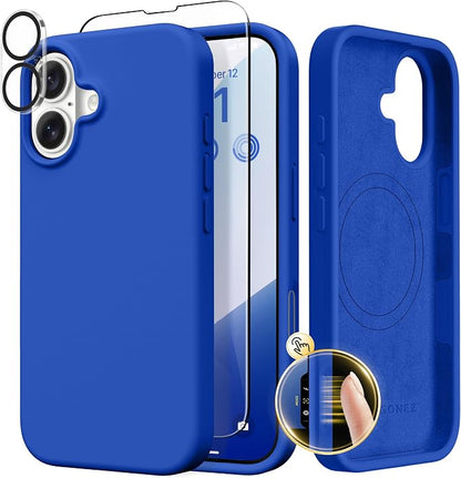 GONEZ Magnetic for iPhone 17 Case, Compatible with MagSafe, [Screen Protector + Camera Lens Protector], Liquid Silicone Anti-Scratch Shockproof Protective Phone Case 6.3 inch, Klein Blue