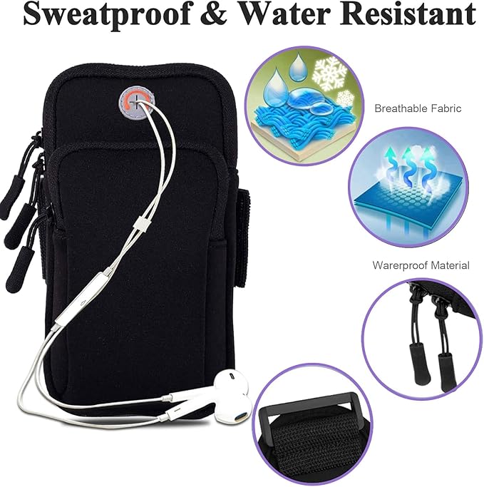 Phone Holder for Running Armband iPhone 17 16 16e 15 14 13 12 11 Pro Max Xs Xr X Plus Air Mini Pouch,Samsung Galaxy S26 S25 S24 S23 S22 Ultra Note,Black Cell Phone Arm Bands Sleeve Sports Gym