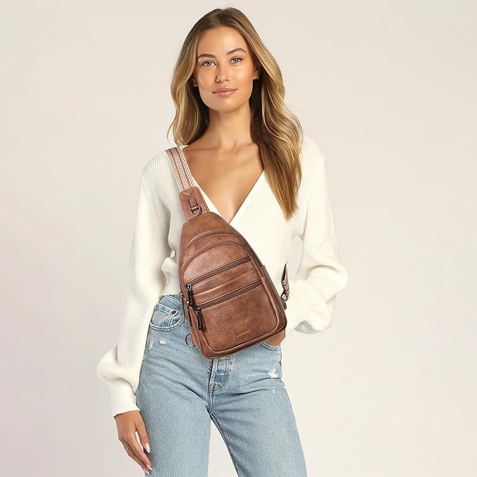 Leresas Sling Bag for Women Crossbody Bags Fanny Packs Over Shoulder Bag Sling Purse Backpack Vegan Leather Travel Handbag Purse Gifts Brown