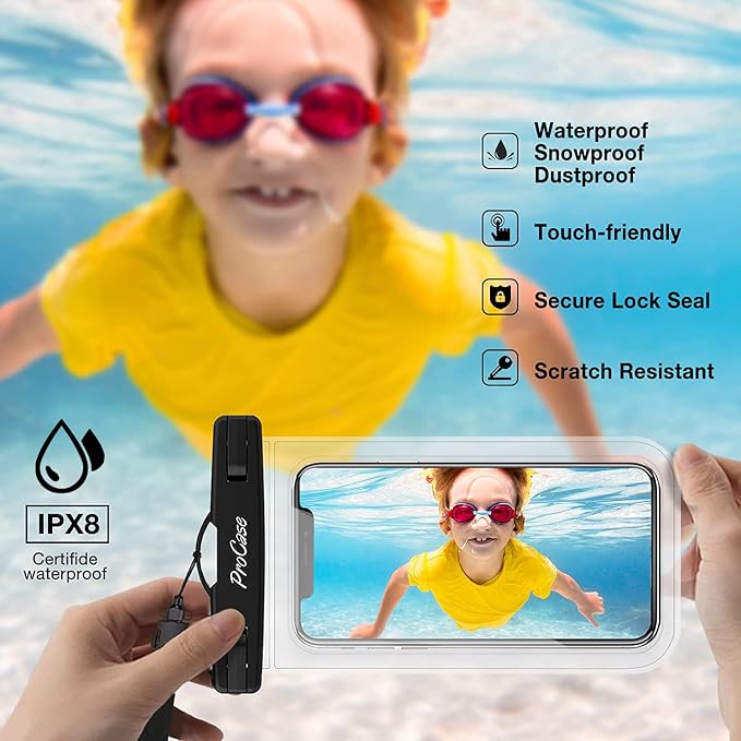 ProCase 6 Pack Waterproof Phone Pouch Dry Bag Underwater Case for iPhone 16 15 14 13 12 11 Pro Plus Max Mini Xs XR X 8 7, Galaxy S23 S22 S21 Ultra Note up to 7" -Mixed