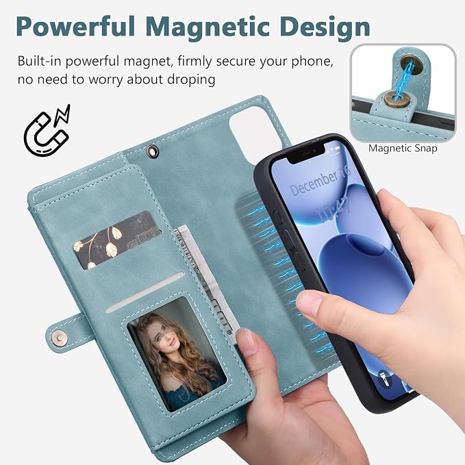 Wallet Case for iPhone 12 Pro Max with Card Holder/Crossbody Wallet/Strap| RFID Blocking | Magnetic | Kickstand | Detachable | PU Leather Phone Case for iPhone 12 Pro Max,6.7 in,Blue
