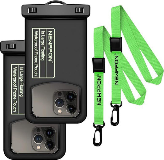 Floating Medium Waterproof Phone Pouch : 2 Pack Float Clear Cell Holder Protector with Lanyard - Universal Floatable Water Proof Dry Bag for iPhone Samsung Galaxy for Beach Swimming Pool
