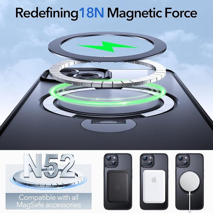 Anqrp 360° All-in-ONE Stand Case for iPhone 15 Case with Rotatable Magnetic Kickstand Ring Holder Black