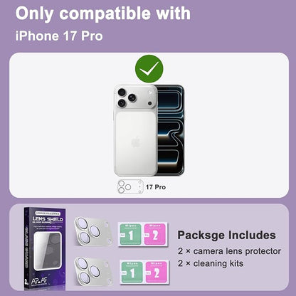 2 Pack Camera Lens Protector for iPhone 17 Pro,[Not Easy to Breakn ] AR Tempered Glass Strong Adsorption Metal Camera Cover Screen-Silvery