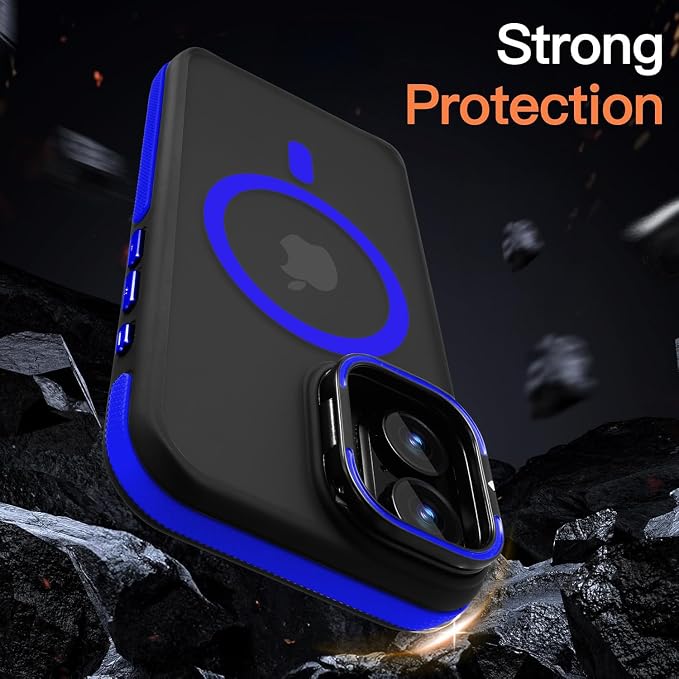 Magnetic case for iPhone 16 [10Ft Military-Grade Protection] Built-in Camera Stand Phone case, Compatible with fit MagSafe Shockproof Slim Thin Cover 6.1 inch,Blue Bumper Stand