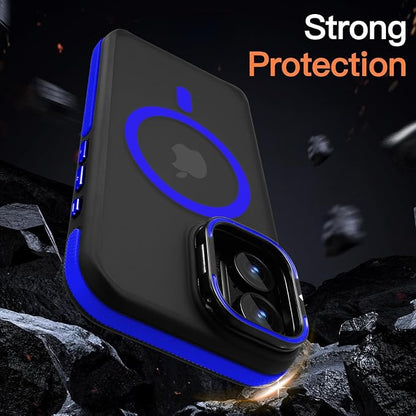 Magnetic case for iPhone 16 [10Ft Military-Grade Protection] Built-in Camera Stand Phone case, Compatible with fit MagSafe Shockproof Slim Thin Cover 6.1 inch,Blue Bumper Stand