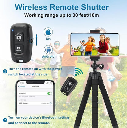 UTEBIT Octopus Phone Tripod, Portable Phone Holder Flexible Cell Phone Tripod Stand with Wireless Remote, Mini Travel Camera Stand Compatible with iPhone, Android All the Phones, Samsung, GoPro, Black