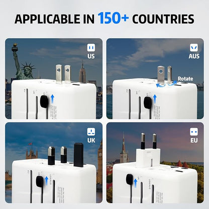 EP 65W International Travel Adapter, Universal Power Charger Outlet with 3 USB-C and 2 USB-A Ports, Worldwide Plug Adaptor Wall Charger, Compatible with US/CA/EU/UK/AU/JP ＆ 150+ Countries - White