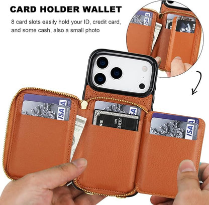 Bocasal Crossbody Wallet Case for iPhone 17 Pro Max, RFID Blocking PU Leather Zipper Handbag Purse Flip Cover, Kickstand Folio Case with Card Slots Holder Wrist Strap Lanyard 5G 6.9 Inch (Brown)