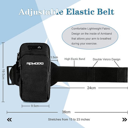 Running Armband Phone Holder, Water Resistant Arm Bands for iPhone Samsung LG Card Keys, 2 Pockets Plus Size Elastic Band Phone Pouch for Running Exercise Gym Walking Women Men Under 7.5 Inch