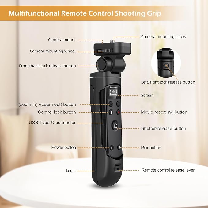 for Fujifilm Tripod Wireless Shooting Grip with Shutter Release - Mini-Tripod with Rechargeable Remote Control for Fujifilm X100 VI/X-M5/X-T30 II/X-E5/X-T5/X half/X-H2S/X-S10/X-S20/X-T50/X-T4/X-T3