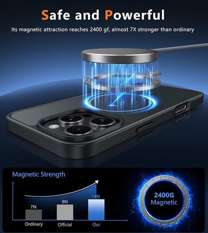 FNTCASE for iPhone 16 Pro Case: [Compatible with Magsafe] Translucent Matte Magnetic Phone Cover - Military Grade Drop Protection Shockproof Protective Cases - Black