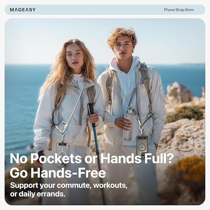 MAGEASY Universal Cell Phone Lanyard - Anti-Theft Rope Crossbody Phone Strap for iPhone 17 Pro Max & Most Smartphones, for Men & Women | 6mm Very Peri