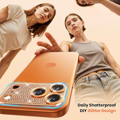 WSKEN for iPhone 17 Pro Camera Lens Protector Diamond Bling - [Not Easy to Fall][Strong Adsorption] Glitter Metal Aluminum Alloy Rear Camera Screen Cover Accessories, Cosmic Orange