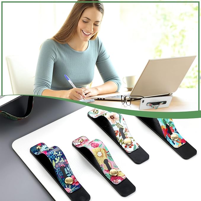 Weewooday 6 Pieces Phone Grip Holder Cell Phone Grip Strap Telescopic Finger Strap Stand Universal Finger Kickstand for Most Smartphones(Floral Color)
