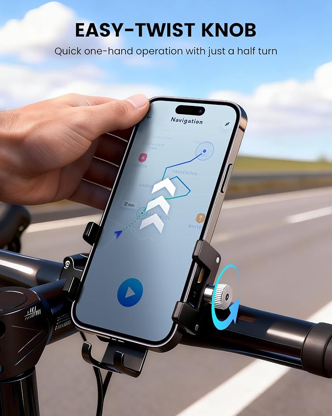Ravemen Bike Phone Holder, 6066 Aluminum Motorcycle Phone Mount for 4-7'' Cell Phones with 4+1 Anti-Vibration Pads, Bicycle Scooter Phone Clamp Fit 20-35mm Handlebars