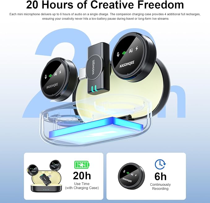 Wireless Lavalier Microphone for iPhone 16/15/14/13, iPad & Android, Magnetic Clip-on Mini Mic with Charging Case,30H Playtime Plug-Play Lapel Lavalier Mic for Vlog TikTok, AI Noise Reduction