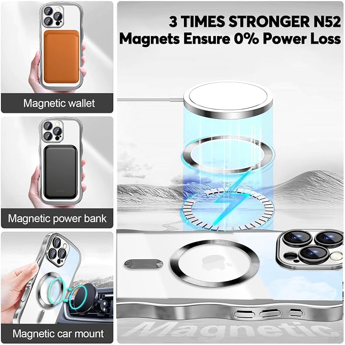 Misscase Designed for iPhone 16 Pro Case 6.3",with Privacy Screen Protector*1,Cute Wave Frame Case with Camera Lens Protector,Compatible with MagSafe Plating Bling for Women Silver