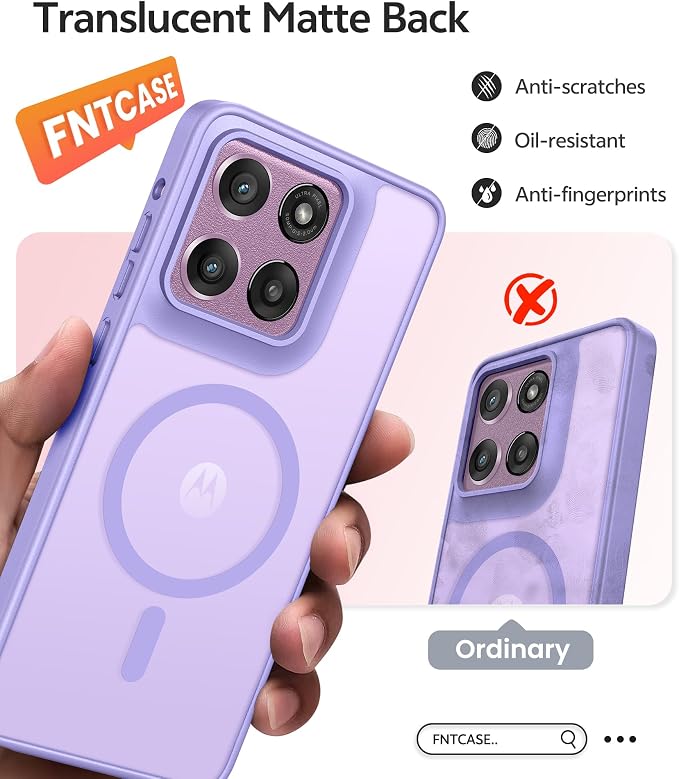 FNTCASE for Moto G Stylus 2026/2025 Case, Fit for Magsafe, Screen Protector | Translucent Matte Magnetic Back, 14FT Military Grade Drop Protection, Shockproof Protective Phone Cover, Light Purple