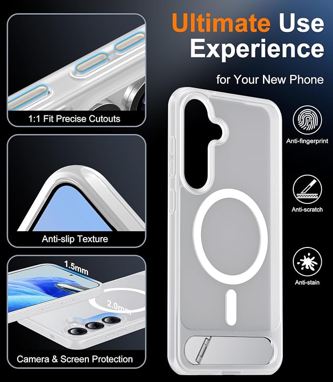 Magnetic for Samsung Galaxy S25 Plus Case, [Innovate Stand][Military Grade Drop Protection][Non Slip][Translucent Matte] Shockproof Phone Case for Galaxy S25 Plus 6.7" 2025 -Clear Matte