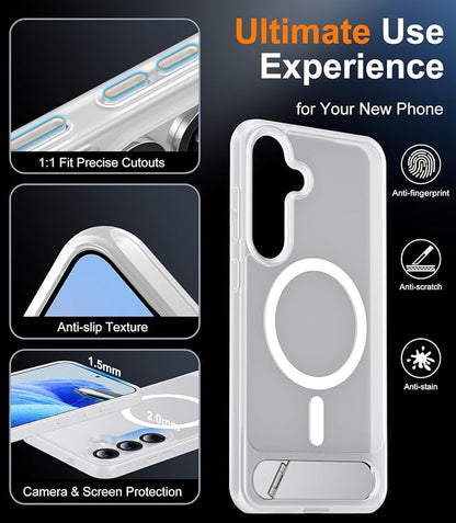 Magnetic for Samsung Galaxy S25 Plus Case, [Innovate Stand][Military Grade Drop Protection][Non Slip][Translucent Matte] Shockproof Phone Case for Galaxy S25 Plus 6.7" 2025 -Clear Matte