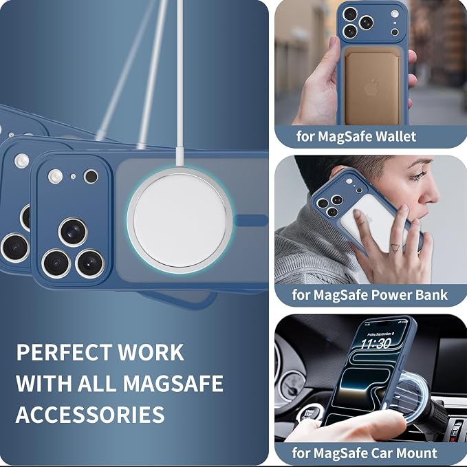 Magnetic iPhone Case Compatible with MagSafe, Shockproof Translucent Matte Phone Case for iPhone 17 Pro Max, iPhone 17 Pro, Anti-Fingerprint, Oil Resistant, Stain Resistant(Blue, iPhone 17 Pro Max)