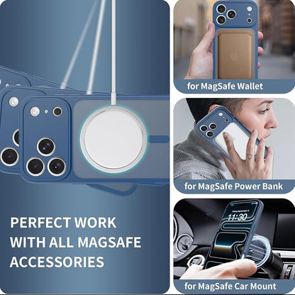 Magnetic iPhone Case Compatible with MagSafe, Shockproof Translucent Matte Phone Case for iPhone 17 Pro Max, iPhone 17 Pro, Anti-Fingerprint, Oil Resistant, Stain Resistant(Blue, iPhone 17 Pro Max)