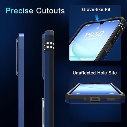 DEERLAMN Case for Samsung Galaxy A17 5G with Slide Camera Cover+Screen Protector (1 Pack), Rotated Ring Kickstand Military Grade Shockproof Protective Cover-Navy Blue