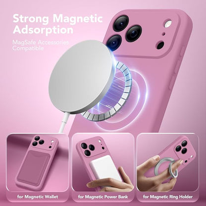 Magnetic for iPhone 17 Pro Case, Compatible with MagSafe, [Full Camera Protection][Screen Protector] Silicone Shockproof Protective Phone Case for iPhone 17 Pro 6.3", Blackcurrant
