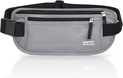 RFID Blocking Money Belt for Men Women, Slim Fanny Pack For Travel，Running,Conceal Waist Wallet For Passport Holder,Phone,Cash(Black Light Grey)