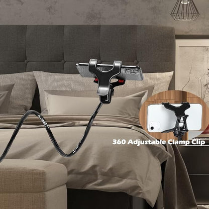 Selfdee Phone Holder for Bed, Gooseneck Clip Adjustable Phone Stand - Universal 360 Flexible Mount for Bedside headboard Lazy Long Arm Clamp Bracket (Style 1)
