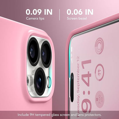 GONEZ for iPhone 15 Pro Max Case Silicone, Compatible with Magsafe, Camera Protector + Screen Protector, Soft Anti-Scratch Microfiber Lining, Liquid Silicone Shockproof Phone Cover, Sweetie Pink
