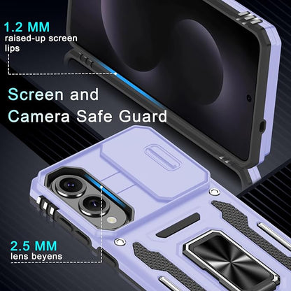 DEERLAMN Case for Samsung Galaxy S25 Edge with Slide Camera Cover+Screen Protector (1 Pack), Rotated Ring Kickstand Military Grade Shockproof Protective Cover-Light Purple
