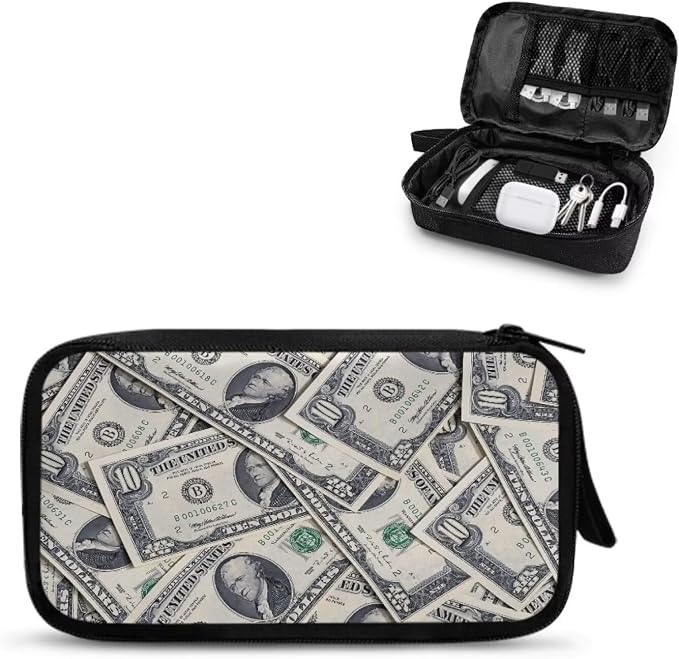 Dollar Print Electronics Organizer Waterproof Cable Organizer Bag, Shockproof Cord Storage Bag, Travel Essentials for Electronics Items/USB/SD/Charger