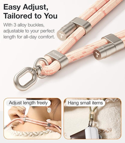 TORRAS Phone Lanyard Crossbody with 2 Phone Tabs, Adjustable Anti Theft Phone Strap for All Phones, Premium Metal Buckles, Skin-Friendly, Universal Cell Phone Neck lanyard for Women and Men, Pink