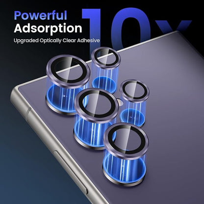 Tensea (3+2PCS for Samsung Galaxy S24 Ultra 5G Camera Lens Protector, 9H Tempered Glass Camera Cover Screen Protector Metal Individual Ring for S24 Ultra 5G 2024 [Installation Tray][Case Friendly]