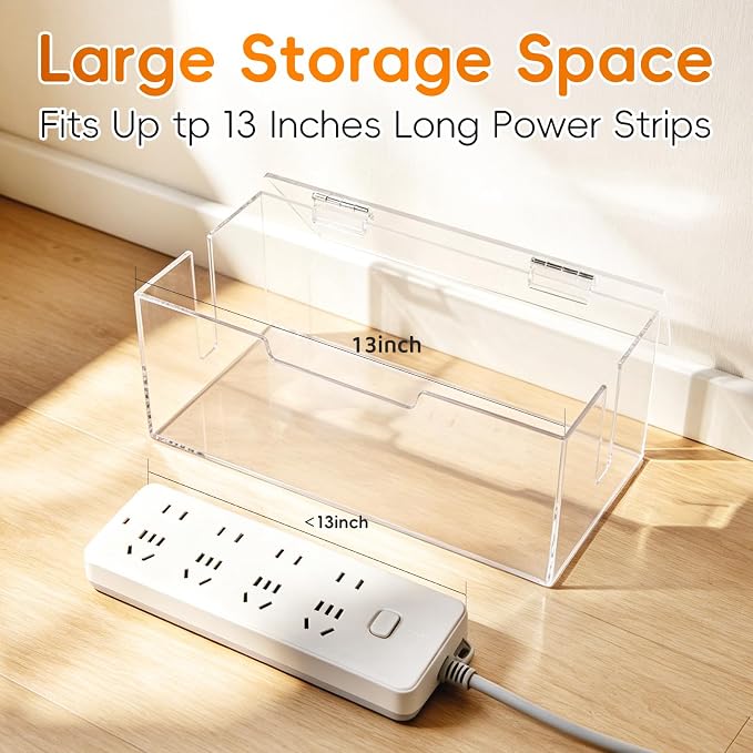 Cable Organizer Storage Box with Lid - Phone Charger Clear Organizer Case for Desk, Wire Organizers for Cords & Power Strips, Electronic Storage Box for Drawer Office Home - Transparent Acrylic