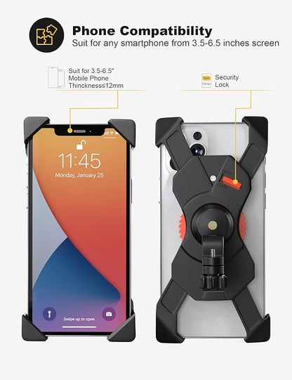 Grefay Bike Phone Holder, Motorcycle Phone Holder with Handlebar Clamp for Bicycle, Suitable with iPhone 16 15 14 Pro Max Plus/13 12 11 Pro Max Mini, XS XR X, SE/3.5-6.5 Inch Smartphone, 360 Rotatable