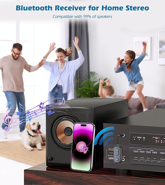 Airplane Bluetooth Adapter for Headphones, Bluetooth Transmitter for TV to Headphones, 3.5mm Car Adapter for Handsfree Call Music, Audio Receiver for Home Speaker, KAIY Wireless Transmitter Receiver