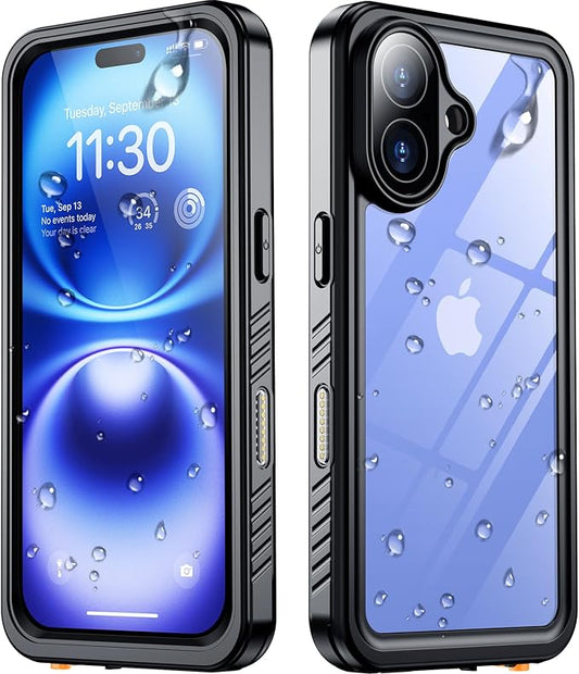 SPIDERCASE for iPhone 16 Waterproof Case, Built-in Screen Protector,12FT Military Grade Shockproof, IP68 Underwater Full Body Sealed Protection with Lanyard for iPhone 16 6.1“, Black