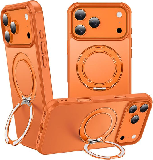 360° Magnetic Swivel Ring for iPhone 17 pro max case, Built-in Metal Stand and Ring Holder, Magsafe Compatible, Military Grade Protection, Shockproof - Orange