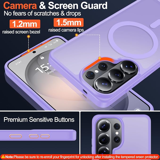 MOZOTER for Samsung Galaxy S26 Ultra Case with Magnetic,[Compatible with MagSafe][12Ft Military Dropproof][2*Screen Protector] Translucent Anti-Slip Back Slim Shockproof Case for S26 Ultra-Purple | [12Ft Military Dropproof][2*Screen Protector]Transluce...