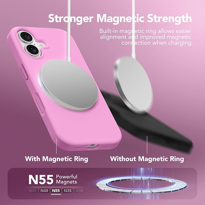 GONEZ Magnetic for iPhone 16 Case, Compatible with MagSafe, [Screen Protector + Camera Lens Protector], Liquid Silicone Shockproof Protective Phone Case for iPhone 16 6.1", Cherry Blossom