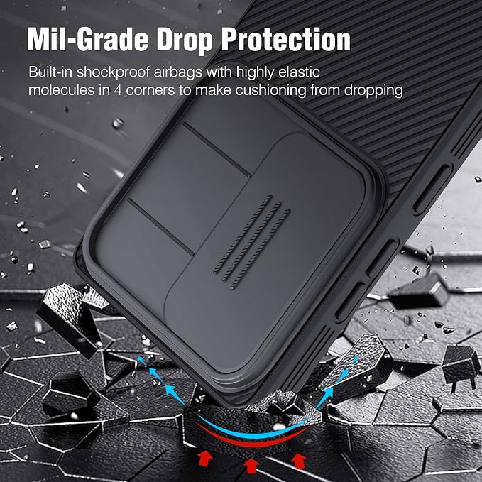 Nillkin for Samsung Galaxy S25 Ultra Case with Camera Cover, [Lens Protection] Mil-Grade Shockproof Protective Bumper Hard Cover Slim Phone Case for Galaxy S25 Ultra Cases 6.9'' Black