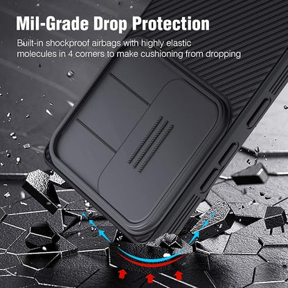 Nillkin for Samsung Galaxy S25 Ultra Case with Camera Cover, [Lens Protection] Mil-Grade Shockproof Protective Bumper Hard Cover Slim Phone Case for Galaxy S25 Ultra Cases 6.9'' Black