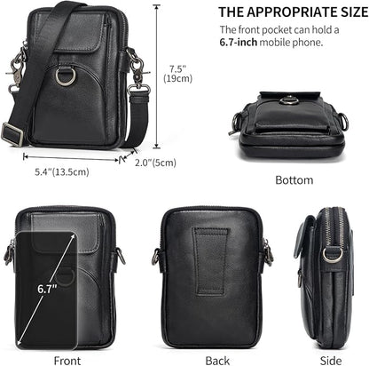 Augus Genuine Leather Small Crossbody Bag Cell Phone Messenger Purse Shoulder Waist Bag for Daily Use for Women and Men