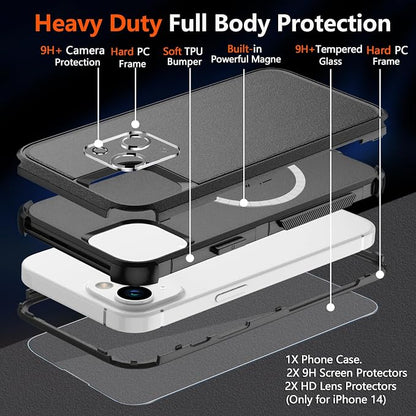 Diverbox for iPhone 14 Phone Case,iPhone 14 Magnetic Case [Compatible with MagSafe][with Screen Protector & Camera Lens Protector ] Heavy Duty Phone Case for iPhone 14 (Black)