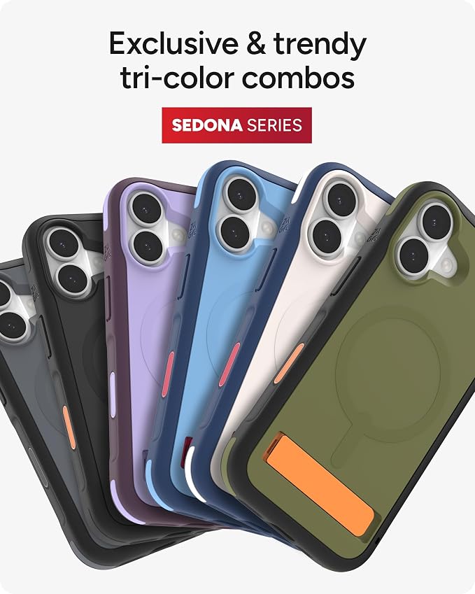ZAGG Sedona Snap Case with Kickstand for iPhone 17 - Flood Black, Drop Protection (13ft/4m), Multi-Layer Protection, with Camera Button, MagSafe Phone Case with Impact-Absorbing Bumpers