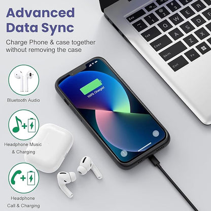 Battery Case for iPhone 13/13 Pro/14, [2025 Upgraded] 7500mAh Slim Portable Smart Charging Case Rechargeable Protective Extended Charging Cover for iPhone 13/13 Pro/14 Battery Pack (6.1 Inch), Black