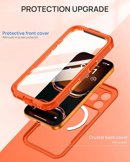 Lanhiem Magnetic for iPhone 17 Pro Max Case, IP68 Waterproof, Dustproof, Compatible with Magsafe, Built-in Screen Protector, Full Body, Heavy Duty, Rugged Phone Cover, 6.9 inch, Cosmic Orange
